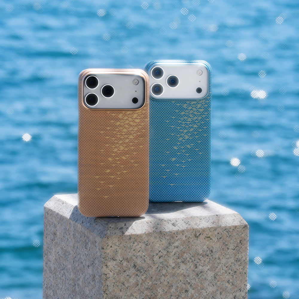 Apple iPhone 17 Pro Kılıf M-safe Şarj Özellikli Aramid Fiber Pitaka Glints of Gold Ultra Slim Serisi Kapak