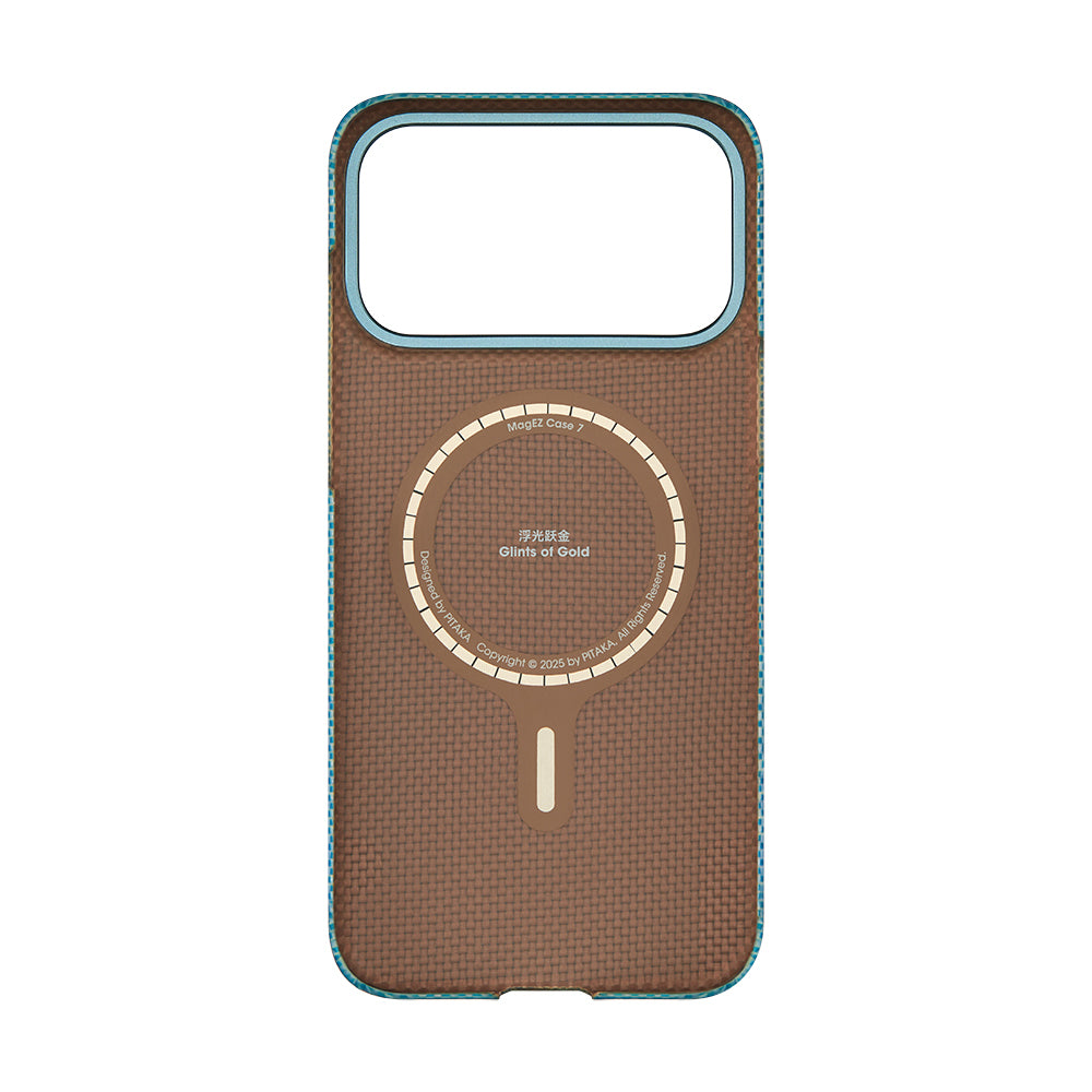 Apple iPhone 17 Pro Kılıf M-safe Şarj Özellikli Aramid Fiber Pitaka Glints of Gold Ultra Slim Serisi Kapak
