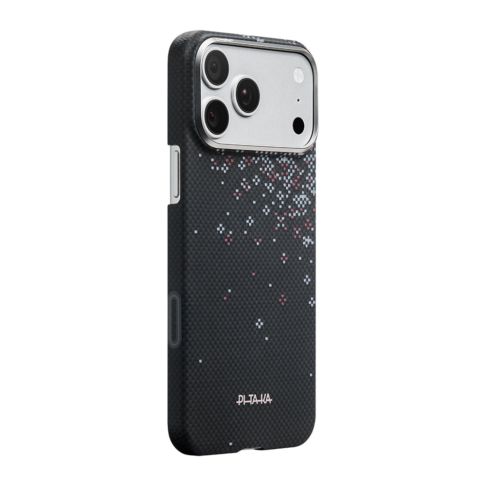 Apple iPhone 17 Pro Kılıf M-safe Şarj Özellikli Aramid Karbon Fiber Pitaka Sakura Hours Serisi Kapak
