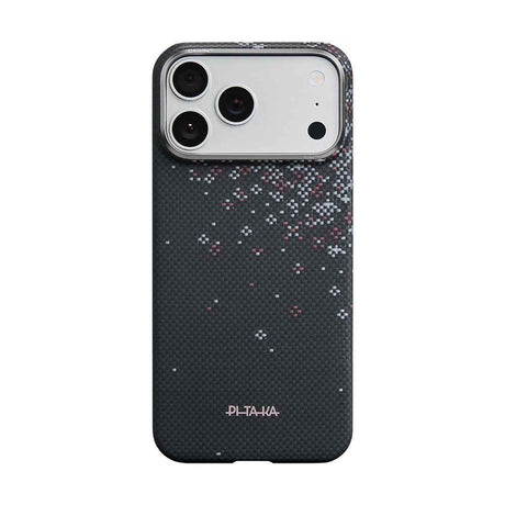 Apple iPhone 17 Pro Kılıf M-safe Şarj Özellikli Aramid Karbon Fiber Pitaka Sakura Hours Serisi Kapak