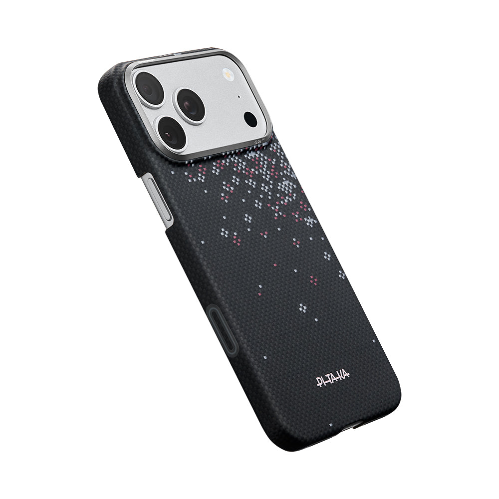 Apple iPhone 17 Pro Kılıf M-safe Şarj Özellikli Aramid Karbon Fiber Pitaka Sakura Hours Serisi Kapak