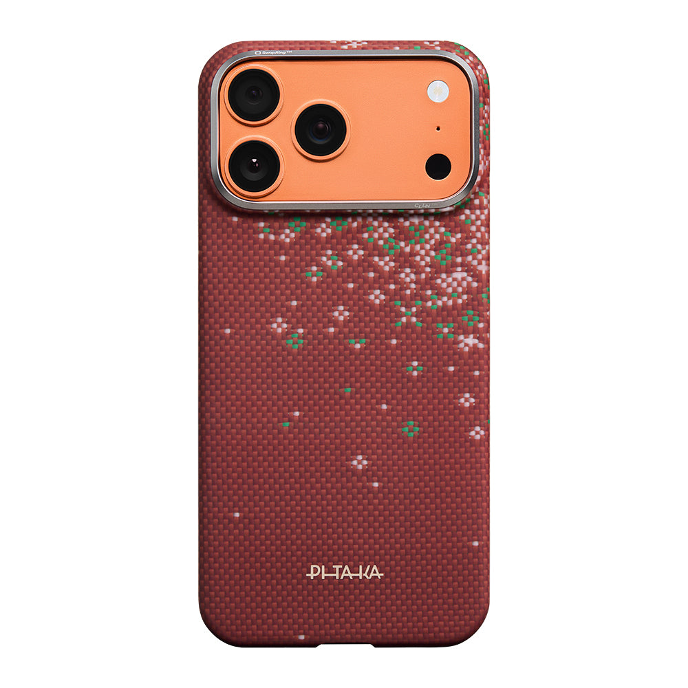 Apple iPhone 17 Pro Kılıf M-safe Şarj Özellikli Aramid Karbon Fiber Pitaka Sakura Hours Serisi Kapak