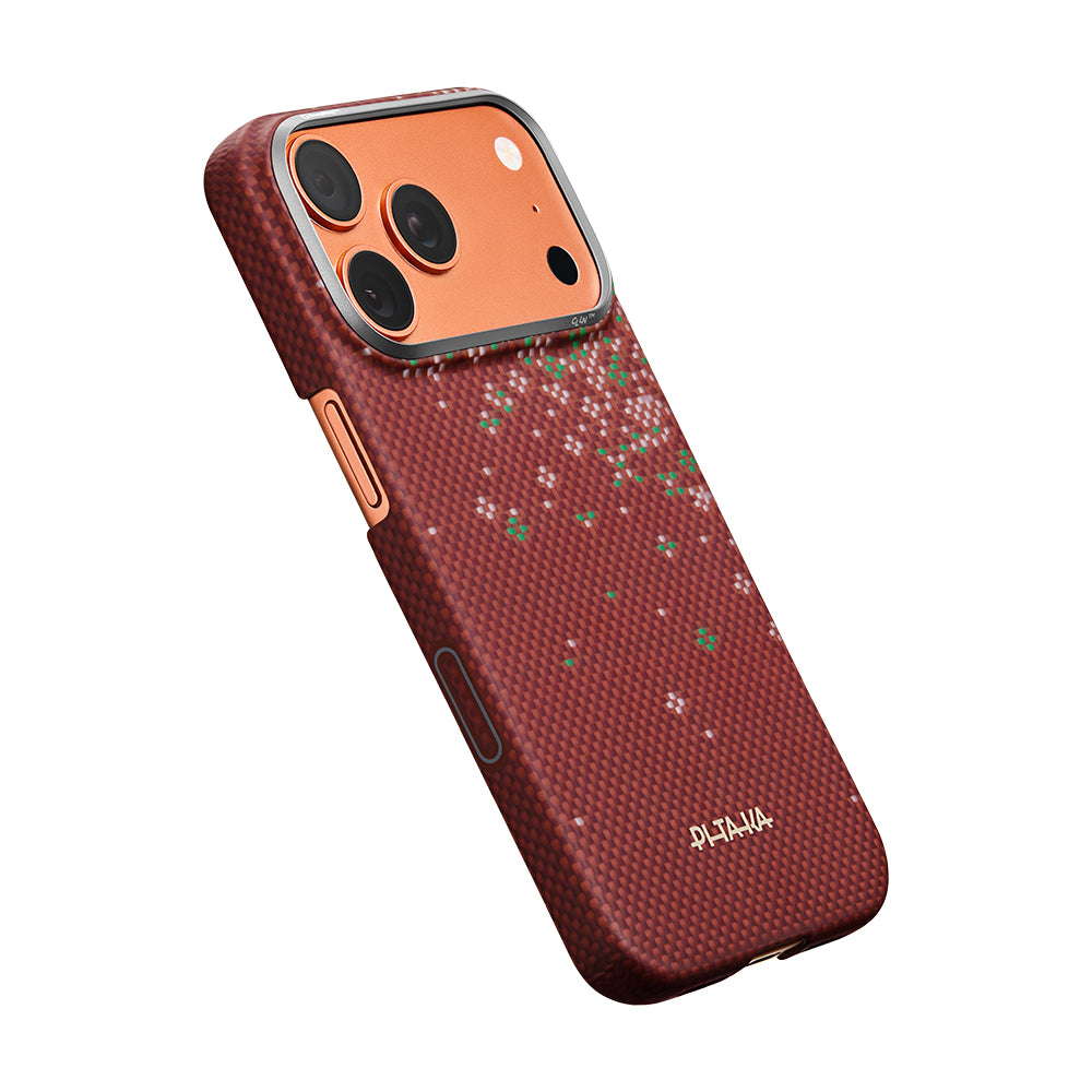 Apple iPhone 17 Pro Kılıf M-safe Şarj Özellikli Aramid Karbon Fiber Pitaka Sakura Hours Serisi Kapak
