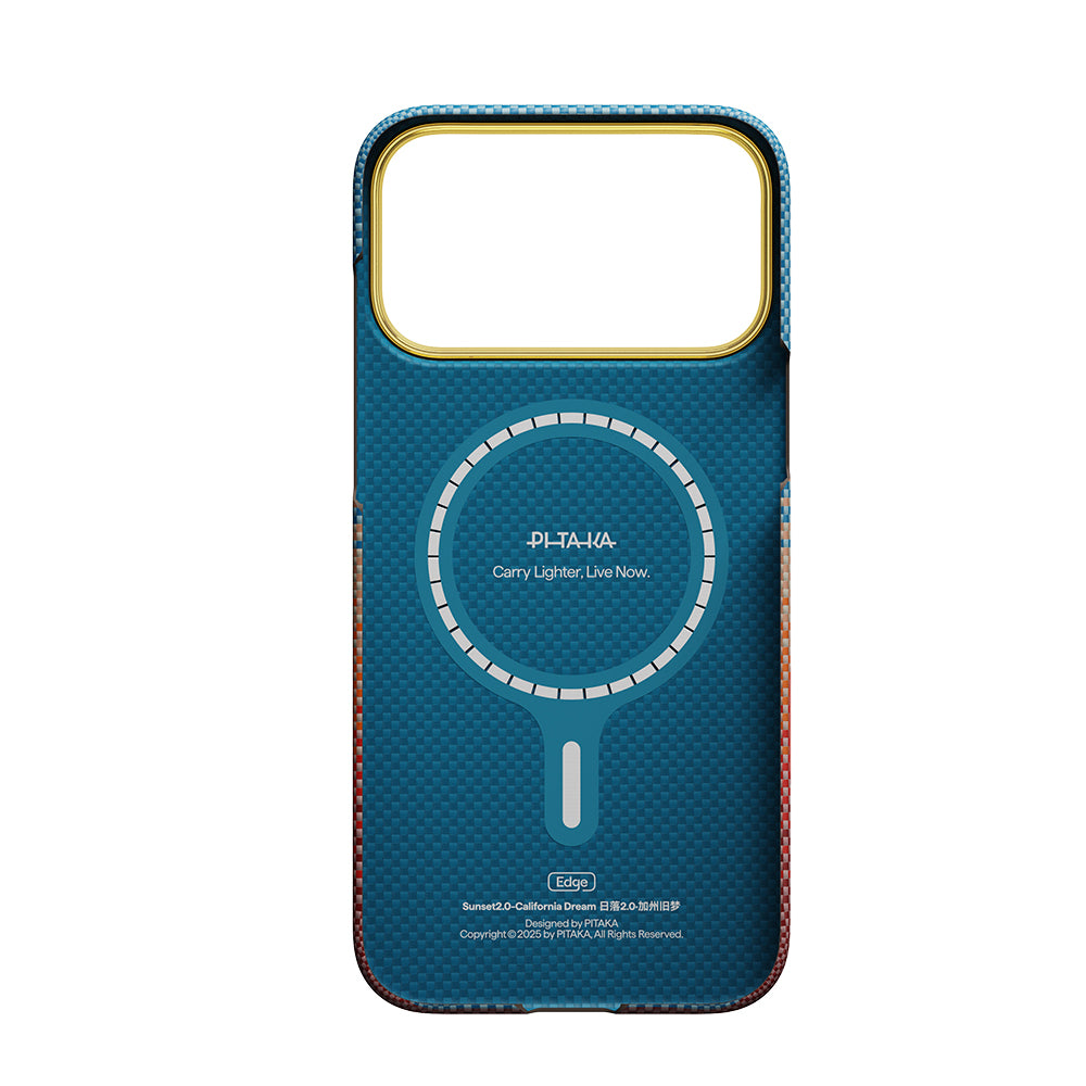 Apple iPhone 17 Pro Kılıf M-safe Şarj Özellikli Aramid Karbon Fiber Pitaka Sunset 2.0 California Dream Serisi Kapak