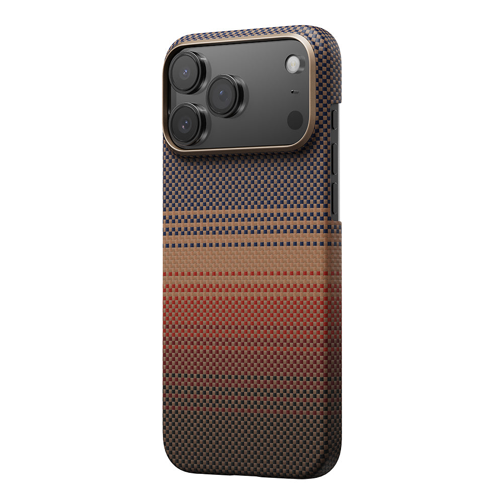 Apple iPhone 17 Pro Kılıf M-safe Şarj Özellikli Aramid Fiber Pitaka Tactile Woven Sunset-Moonrise Serisi Kapak