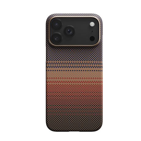 Apple iPhone 17 Pro Kılıf M-safe Şarj Özellikli Aramid Fiber Pitaka Tactile Woven Sunset-Moonrise Serisi Kapak