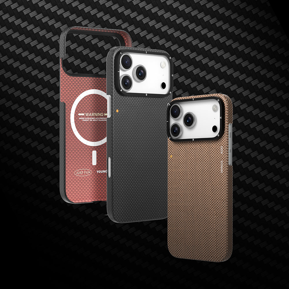 Apple iPhone 17 Pro Kılıf M-safe Şarj Özellikli Aramid Fiber Youngkit 1500D Kevlar Extreme Wing Titanyum-Gold Serisi Kapak