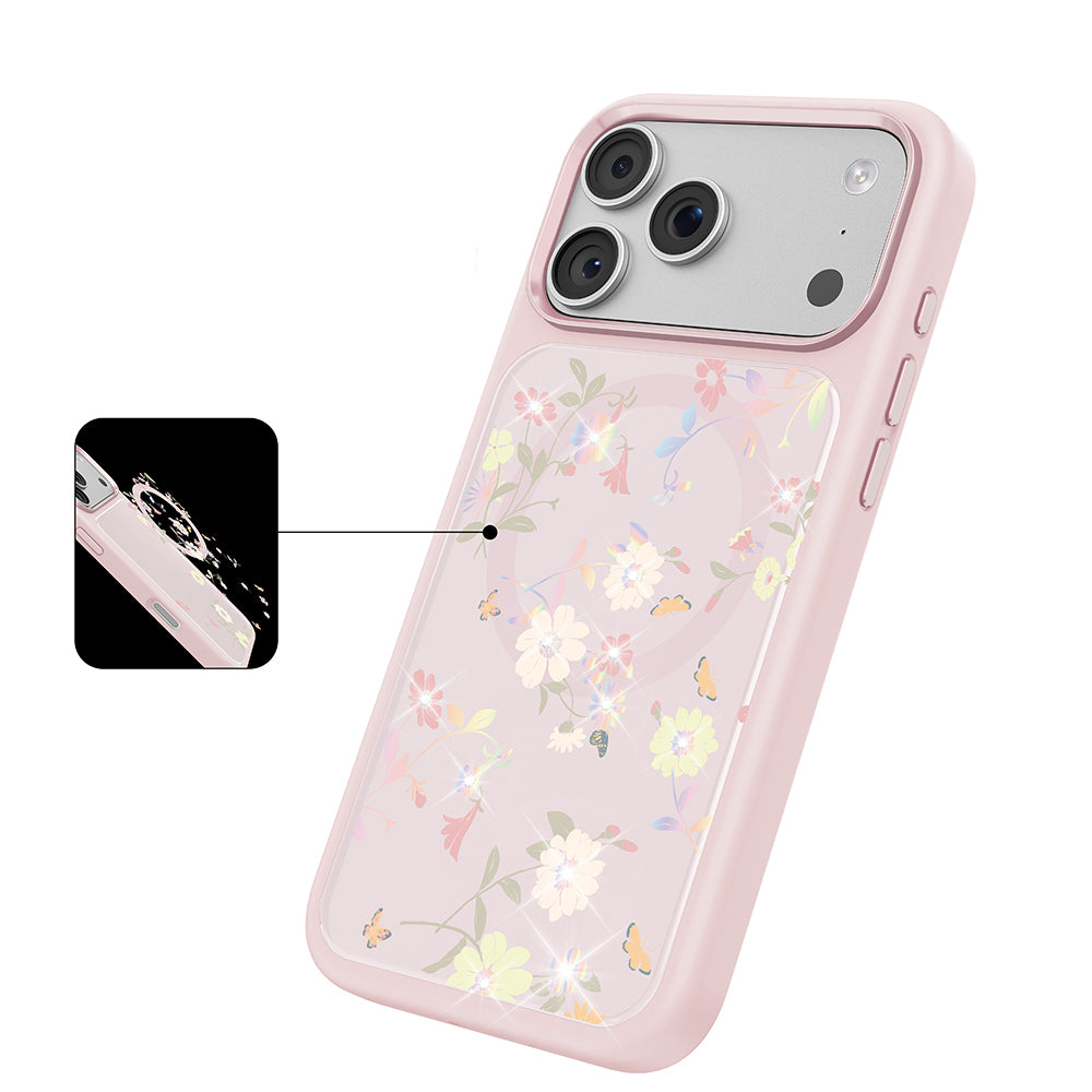 Apple iPhone 17 Pro Kılıf M-safe Şarj Özellikli Çiçek Tasarımlı Mutural Flower Serisi Kapak