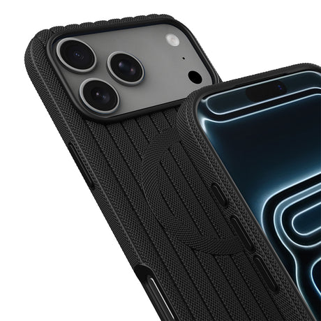 Apple iPhone 17 Pro Kılıf M-Safe Şarj Özellikli Çizgi Desenli Kumaş Dokulu Zore Paris Lorin Kapak
