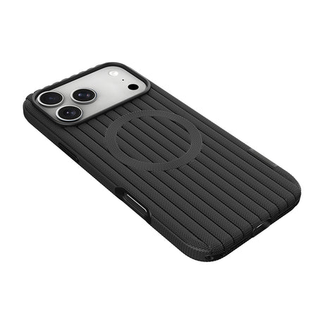 Apple iPhone 17 Pro Kılıf M-Safe Şarj Özellikli Çizgi Desenli Kumaş Dokulu Zore Paris Lorin Kapak