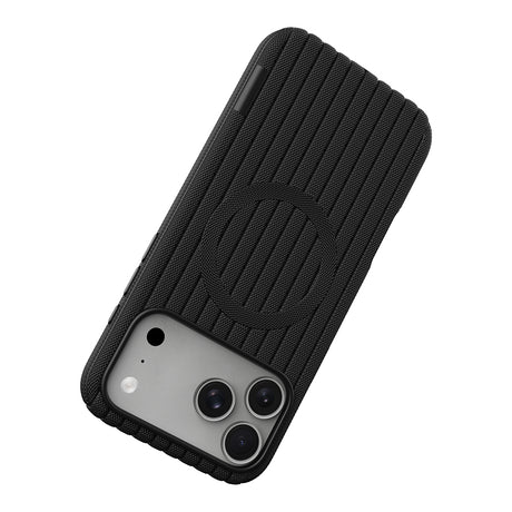 Apple iPhone 17 Pro Kılıf M-Safe Şarj Özellikli Çizgi Desenli Kumaş Dokulu Zore Paris Lorin Kapak