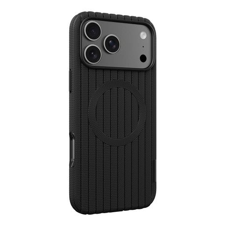 Apple iPhone 17 Pro Kılıf M-Safe Şarj Özellikli Çizgi Desenli Kumaş Dokulu Zore Paris Lorin Kapak