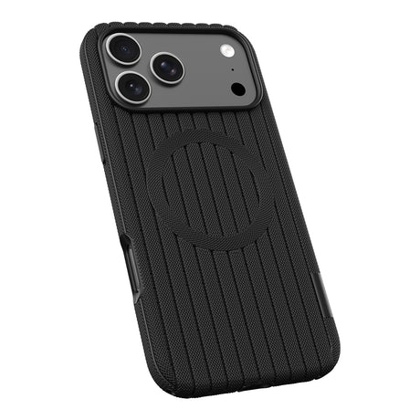 Apple iPhone 17 Pro Kılıf M-Safe Şarj Özellikli Çizgi Desenli Kumaş Dokulu Zore Paris Lorin Kapak