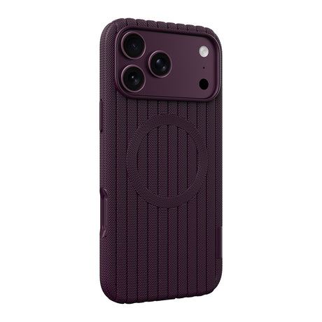 Apple iPhone 17 Pro Kılıf M-Safe Şarj Özellikli Çizgi Desenli Kumaş Dokulu Zore Paris Lorin Kapak