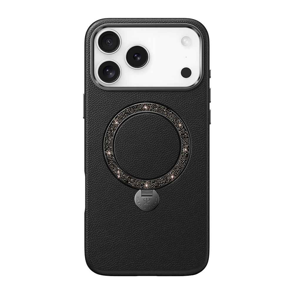Apple iPhone 17 Pro Kılıf M-safe Şarj Özellikli Deri Tasarımlı Standlı Pynana Dancing Circle Luxury Serisi Kapak