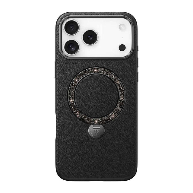 Apple iPhone 17 Pro Kılıf M-safe Şarj Özellikli Deri Tasarımlı Standlı Pynana Dancing Circle Luxury Serisi Kapak