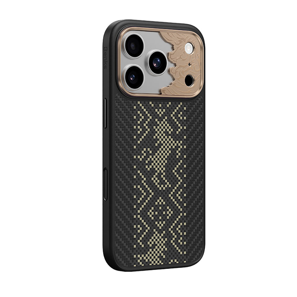 Apple iPhone 17 Pro Kılıf M-safe Şarj Özellikli Karbon Fiber Tasarımlı Benks Knight ArmorPro Kevlar Kapak