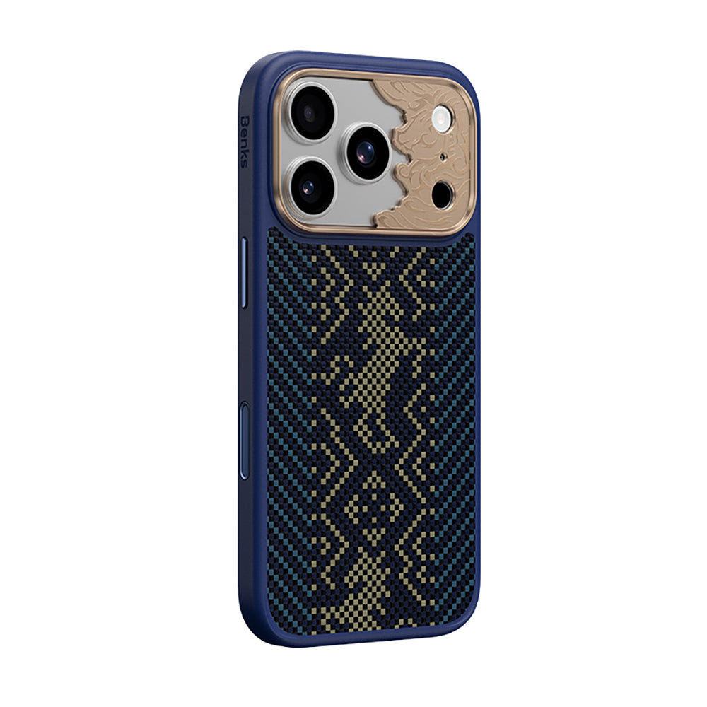 Apple iPhone 17 Pro Kılıf M-safe Şarj Özellikli Karbon Fiber Tasarımlı Benks Knight ArmorPro Kevlar Kapak