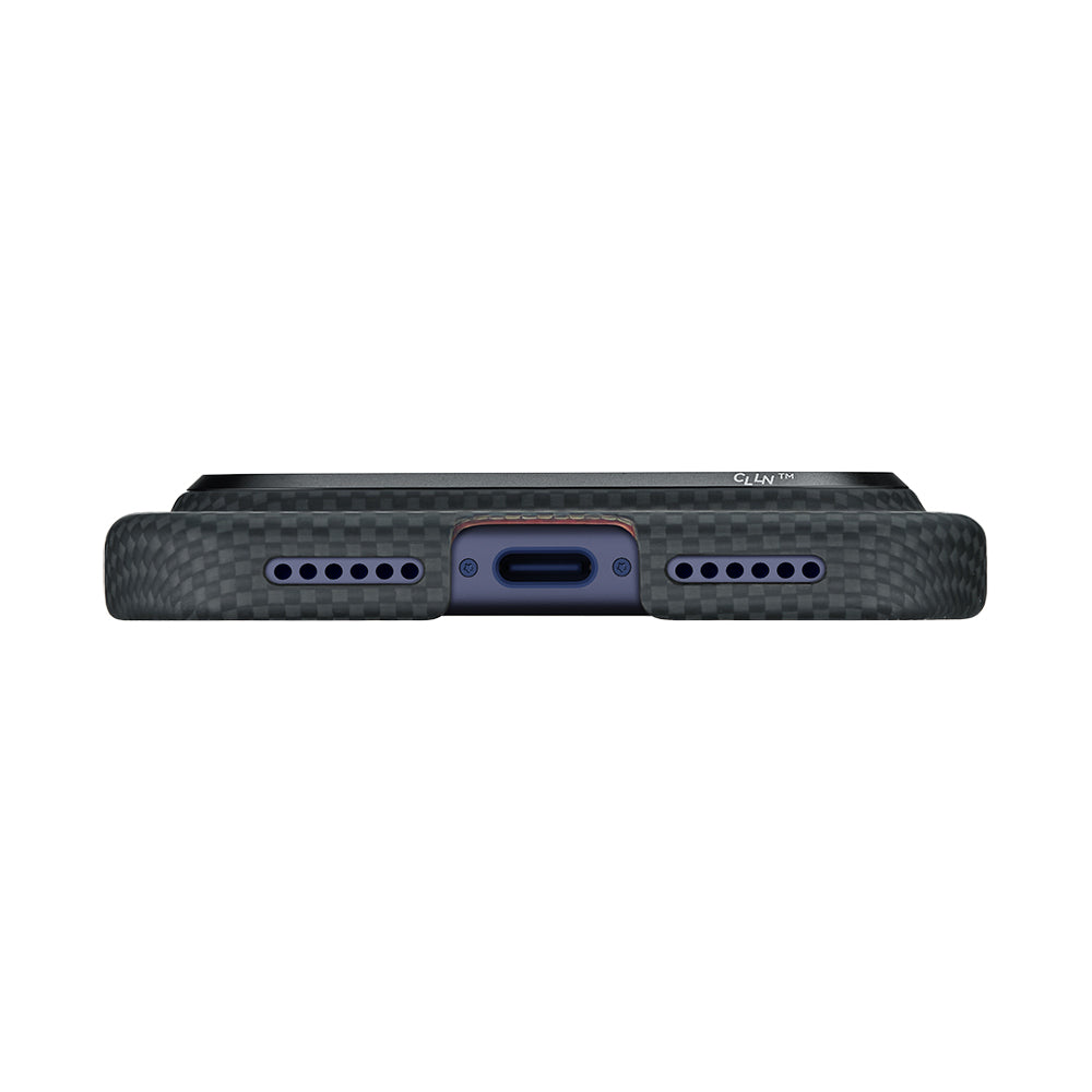 Apple iPhone 17 Pro Kılıf M-safe Şarj Özellikli Lumintex Teknolojili Fosforlu Aramid Karbon Fiber Pitaka Tactile Woven Aries Serisi Kapak