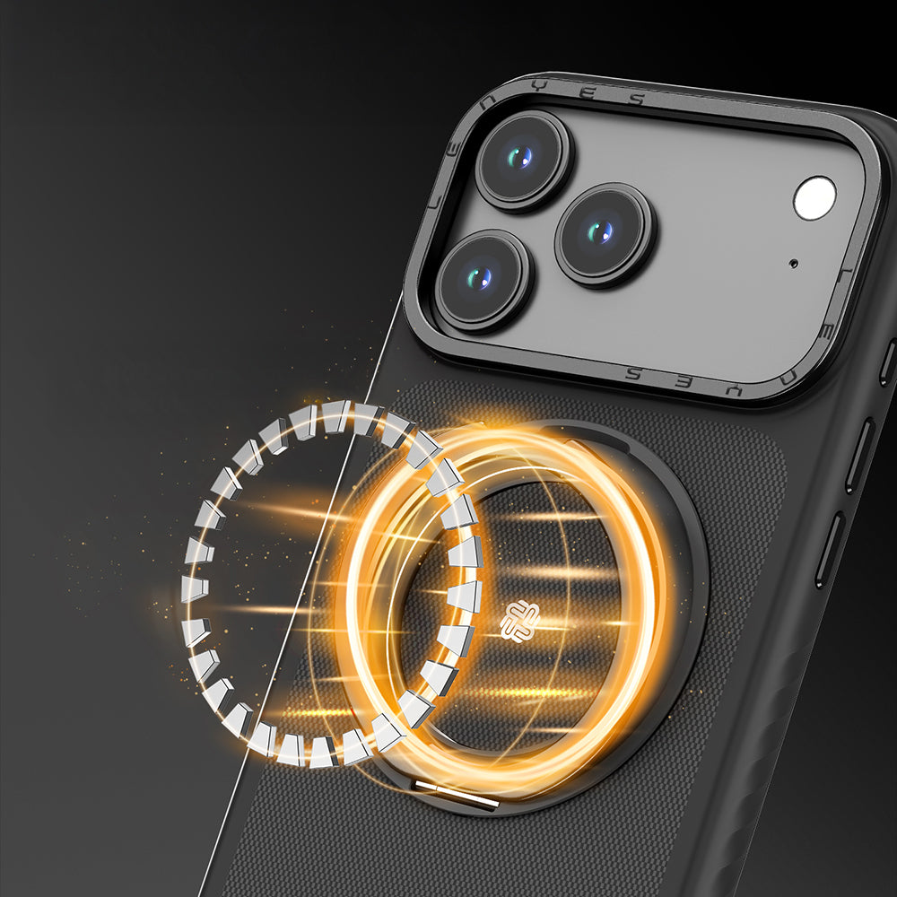 Apple iPhone 17 Pro Kılıf M-safe Şarj Özellikli Metal Standlı Lenyes CK225 Kevlar Kapak