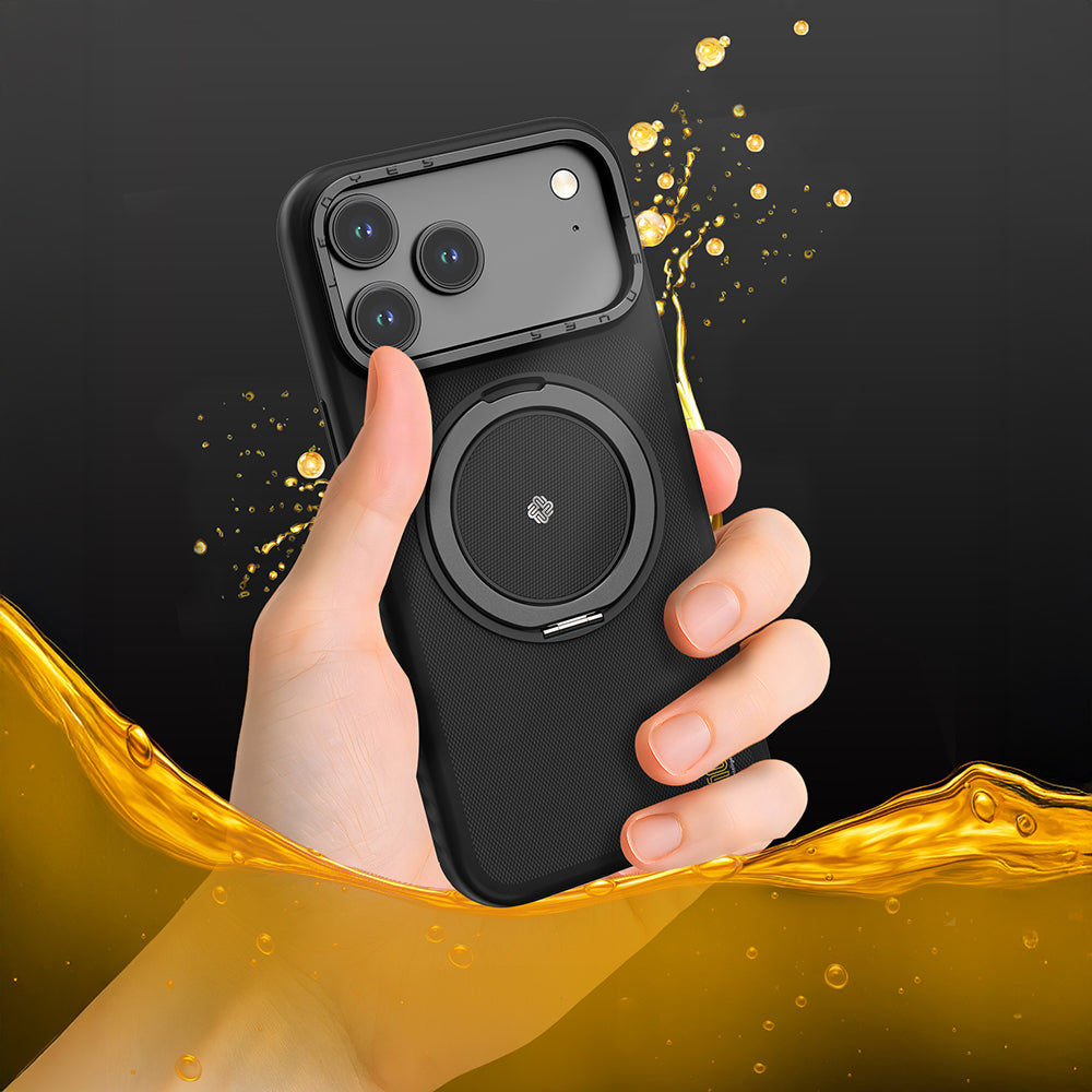 Apple iPhone 17 Pro Kılıf M-safe Şarj Özellikli Metal Standlı Lenyes CK225 Kevlar Kapak