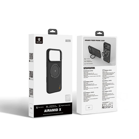 Apple iPhone 17 Pro Kılıf M-safe Şarj Özellikli Metal Standlı Lenyes CK225 Kevlar Kapak