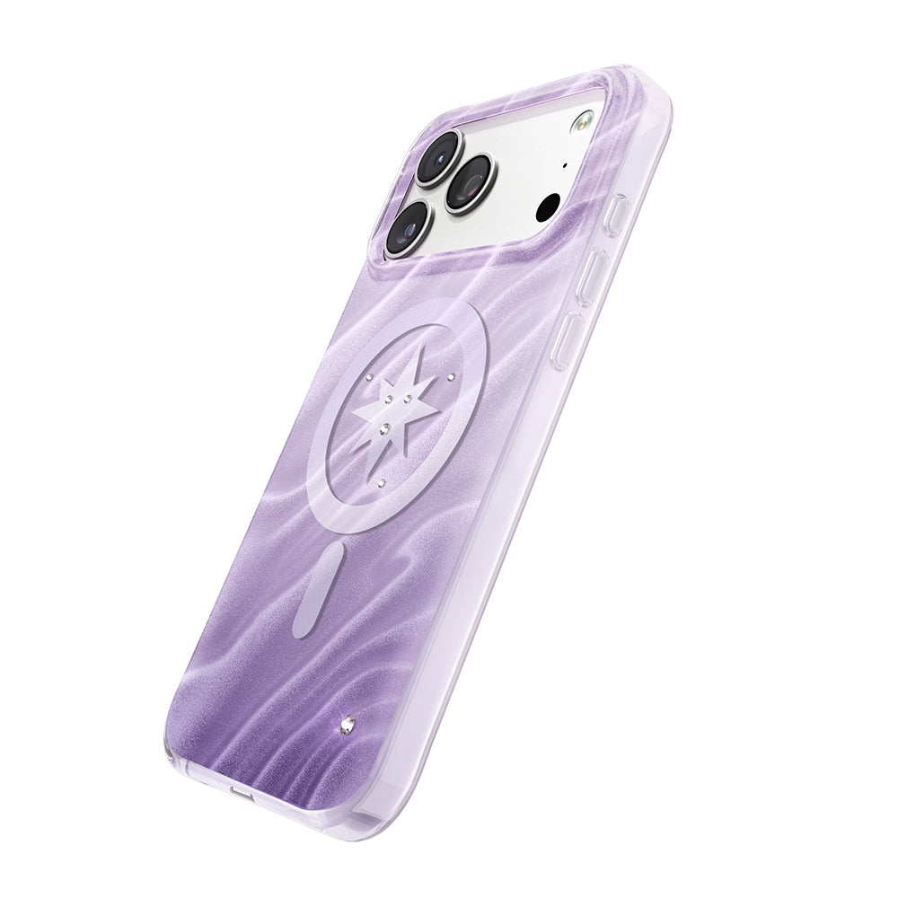 Apple iPhone 17 Pro Kılıf M-Safe Şarj Özellikli Orjinal Swarovski Taşlı Zore Paris Rovix Sert PC Kapak