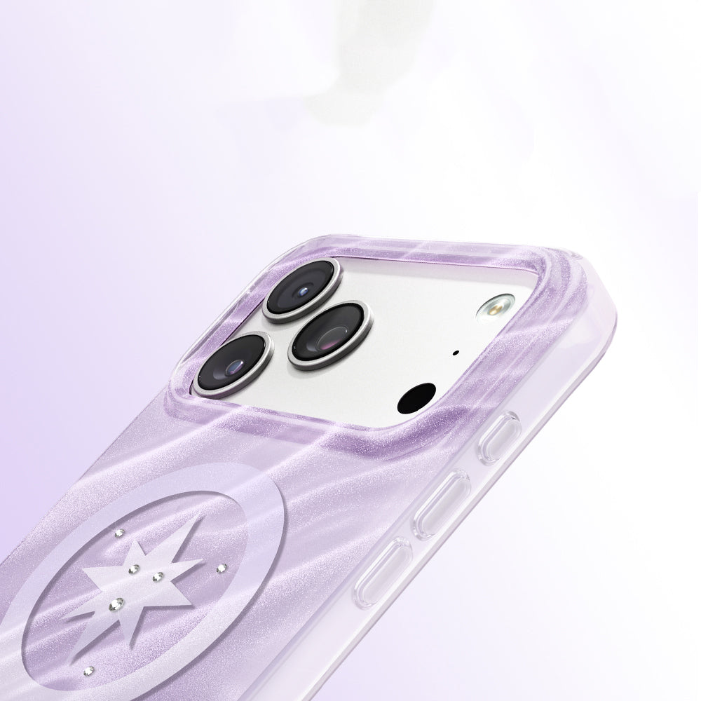 Apple iPhone 17 Pro Kılıf M-Safe Şarj Özellikli Orjinal Swarovski Taşlı Zore Paris Rovix Sert PC Kapak