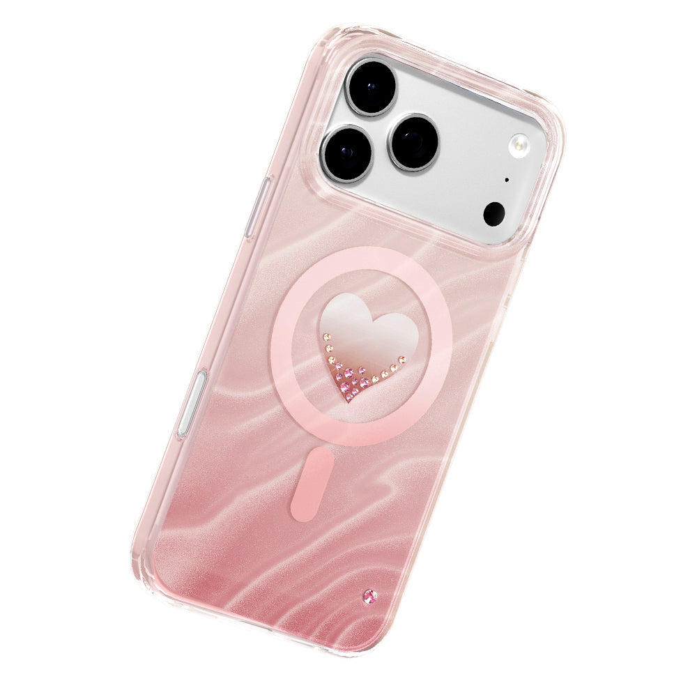 Apple iPhone 17 Pro Kılıf M-Safe Şarj Özellikli Orjinal Swarovski Taşlı Zore Paris Rovix Sert PC Kapak