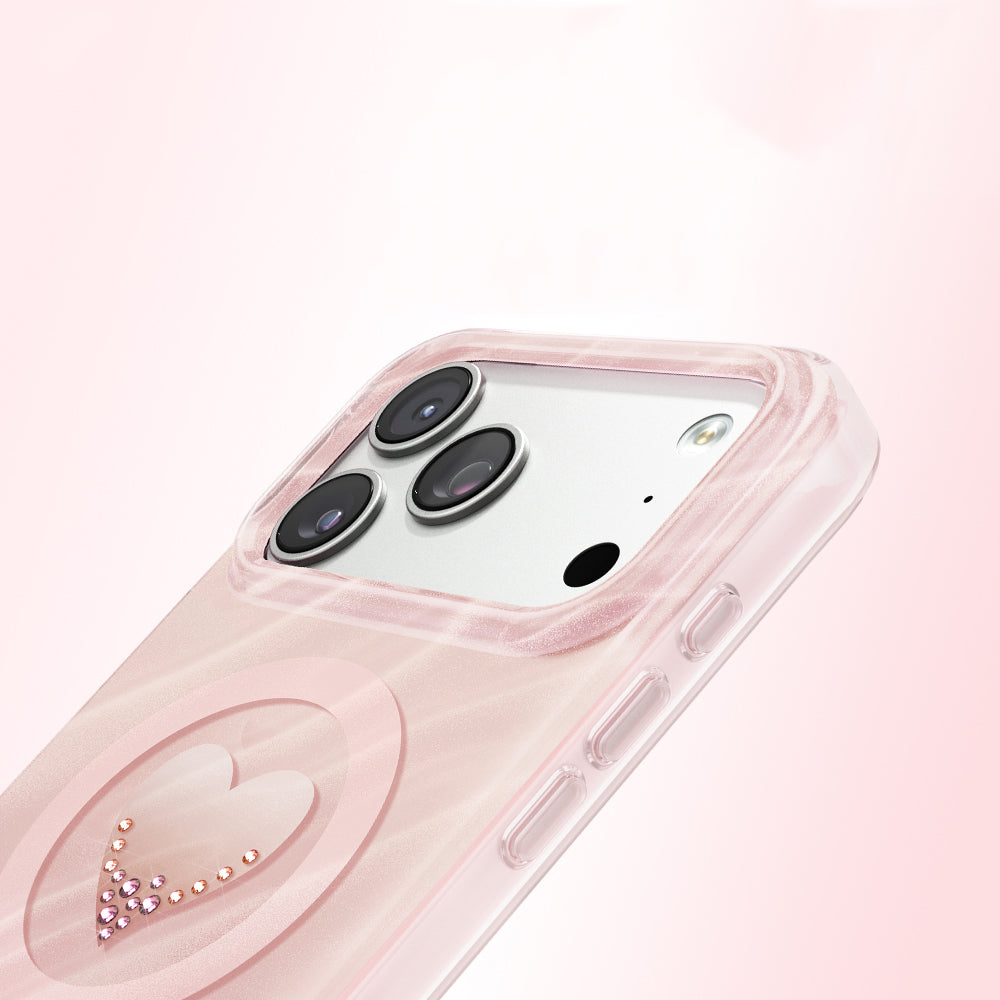 Apple iPhone 17 Pro Kılıf M-Safe Şarj Özellikli Orjinal Swarovski Taşlı Zore Paris Rovix Sert PC Kapak