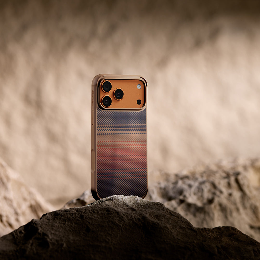 Apple iPhone 17 Pro Kılıf M-safe Şarj Özellikli Pitaka Tactile Woven Sunset-Moonrise Aramid Pro Guard Serisi Kapak