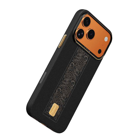 Apple iPhone 17 Pro Kılıf M-safe Şarj Özellikli Raptic Aramid Skin Rise Serisi 24 Ayar Altın Kaplamalı Karbon Kapak