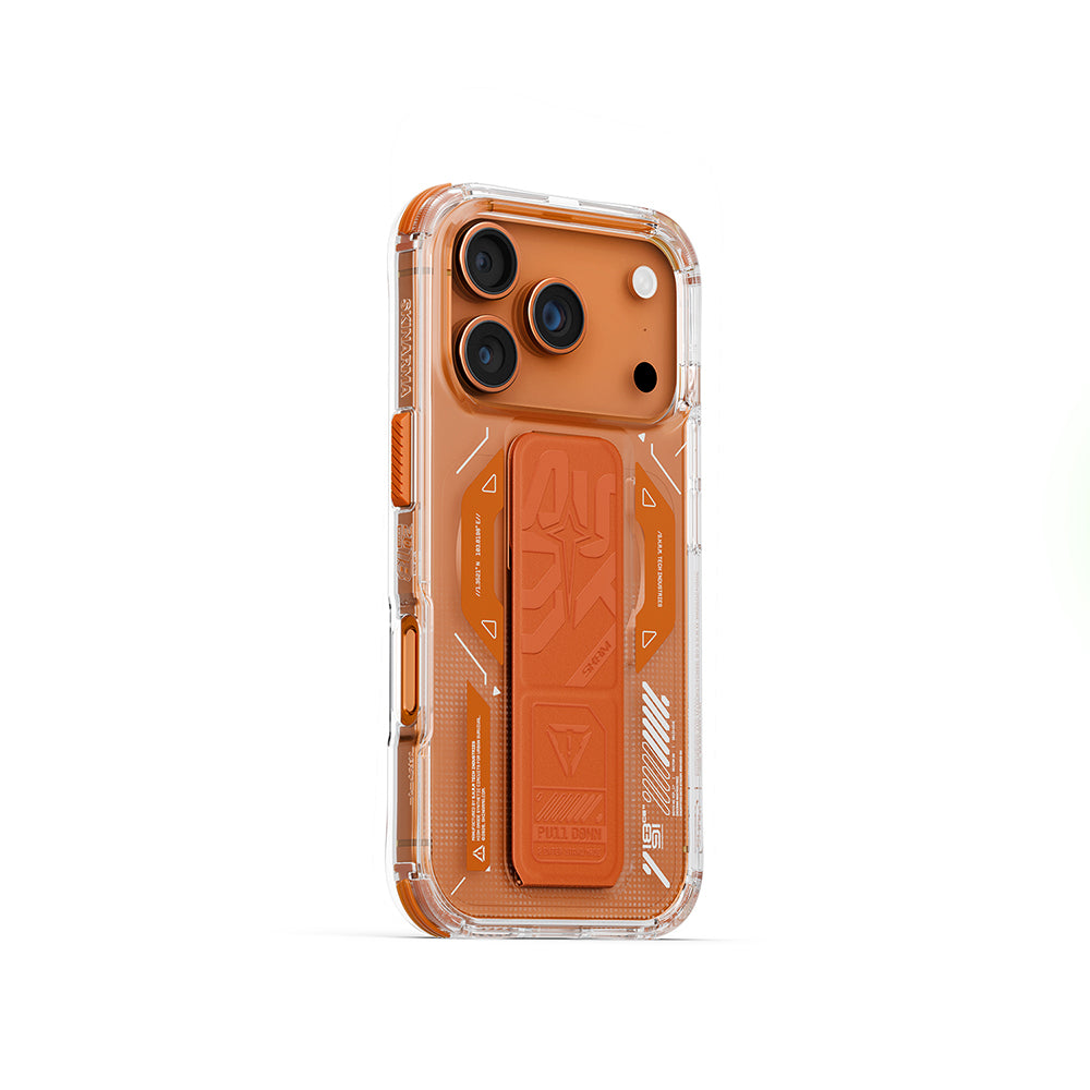 Apple iPhone 17 Pro Kılıf M-safe Şarj Özellikli Teknoloji Desenli Skinarma Helio Mag Charge Standlı Kapak