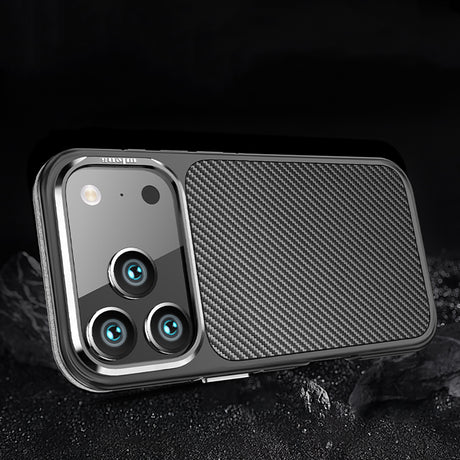 Apple iPhone 17 Pro Kılıf Mat Transparan Karbon Fiber Görünümlü Wlons Marin Kapak