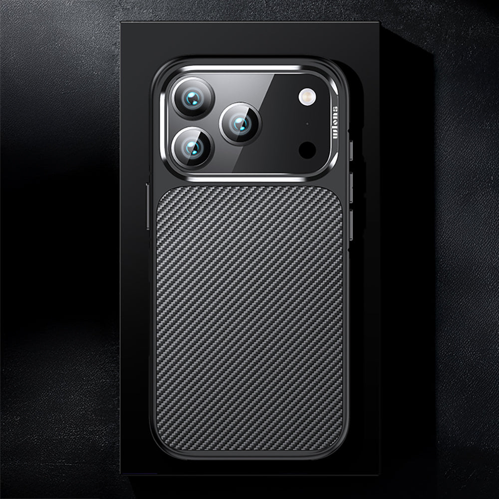 Apple iPhone 17 Pro Kılıf Mat Transparan Karbon Fiber Görünümlü Wlons Marin Kapak