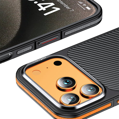 Apple iPhone 17 Pro Kılıf Mat Transparan Karbon Fiber Görünümlü Wlons Marin Kapak