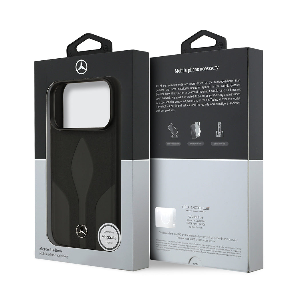 Apple iPhone 17 Pro Kılıf Mercedes Benz Orjinal Lisanslı M-safe Şarj Özellikli Dokulu Desenli Deri Kapak