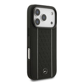 Apple iPhone 17 Pro Kılıf Mercedes Benz Orjinal Lisanslı M-safe Şarj Özellikli Şeritli Yıldız Desenli Metal Logolu Deri Kapak