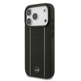 Apple iPhone 17 Pro Kılıf Mercedes Benz Orjinal Lisanslı M-safe Şarj Özellikli Şeritli Yıldız Desenli Metal Logolu Deri Kapak
