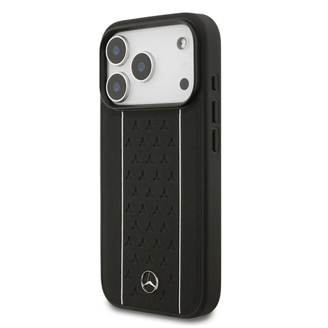 Apple iPhone 17 Pro Kılıf Mercedes Benz Orjinal Lisanslı M-safe Şarj Özellikli Şeritli Yıldız Desenli Metal Logolu Deri Kapak