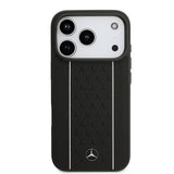 Apple iPhone 17 Pro Kılıf Mercedes Benz Orjinal Lisanslı M-safe Şarj Özellikli Şeritli Yıldız Desenli Metal Logolu Deri Kapak
