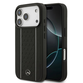 Apple iPhone 17 Pro Kılıf Mercedes Benz Orjinal Lisanslı M-safe Şarj Özellikli Şeritli Yıldız Desenli Metal Logolu Deri Kapak