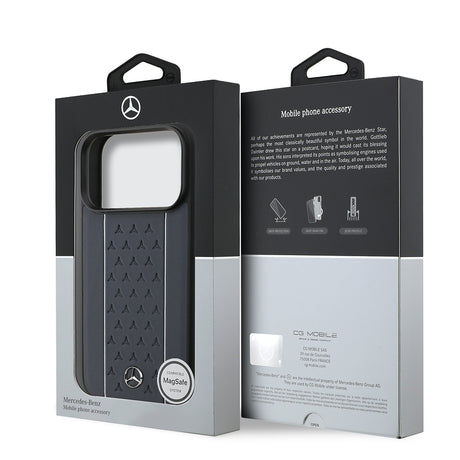 Apple iPhone 17 Pro Kılıf Mercedes Benz Orjinal Lisanslı M-safe Şarj Özellikli Şeritli Yıldız Desenli Metal Logolu Deri Kapak