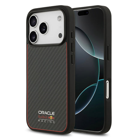 Apple iPhone 17 Pro Kılıf Redbull Orjinal Lisanslı M-safe Şarj Özellikli Karbon Fiber Parlayan Logolu Kevlar Kapak
