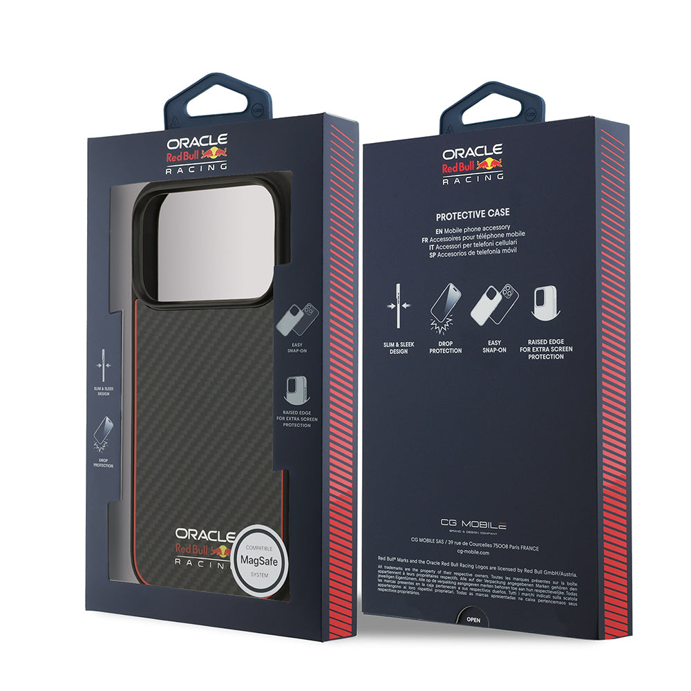 Apple iPhone 17 Pro Kılıf Redbull Orjinal Lisanslı M-safe Şarj Özellikli Karbon Fiber Parlayan Logolu Kevlar Kapak