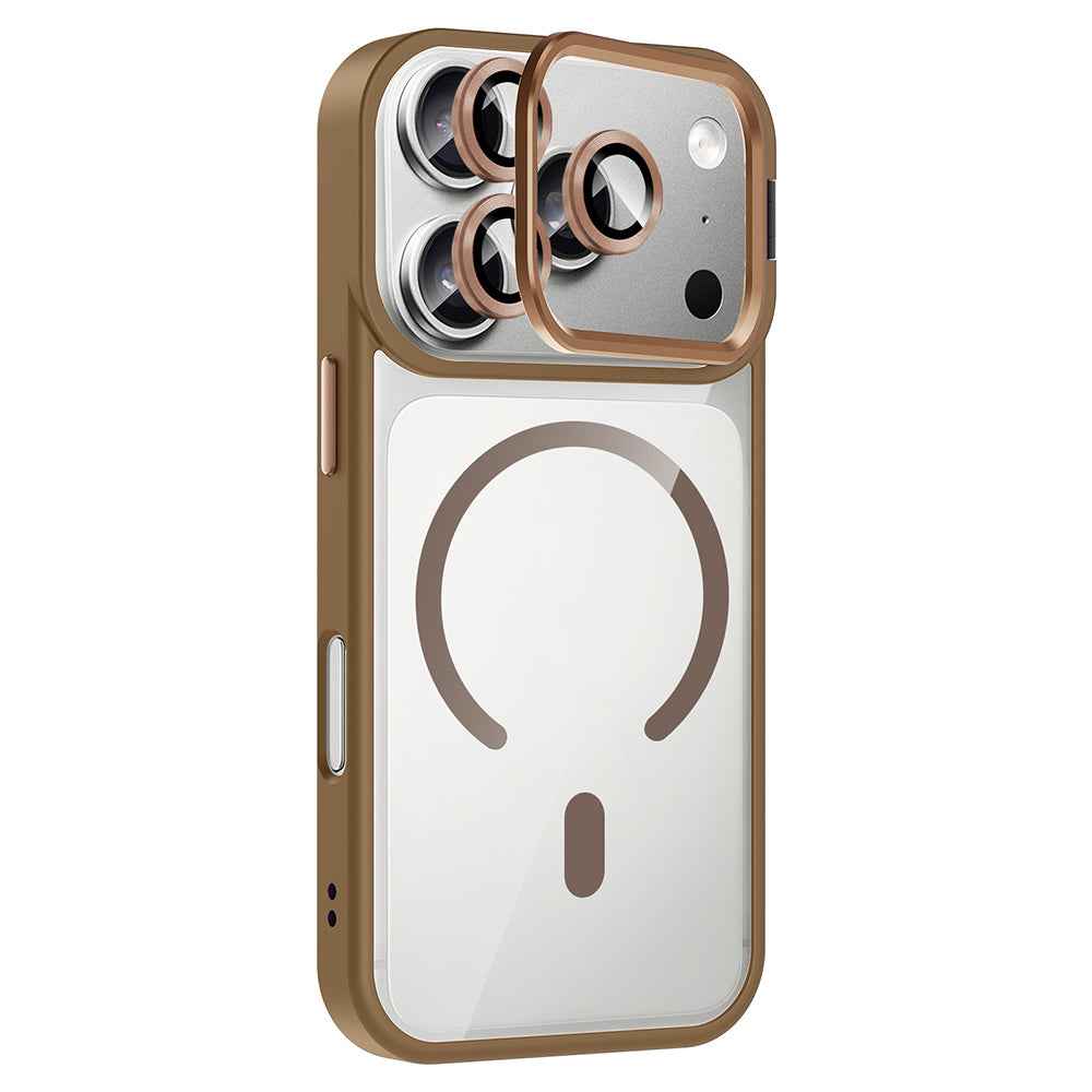 Apple iPhone 17 Pro Kılıf Standlı ve Kamera Lens Hediyeli M-Safe Şarj Özellikli Zore Etro Kapak
