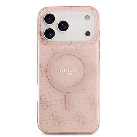 Apple iPhone 17 Pro Max Kılıf Guess Orjinal Lisanslı M-safe Şarj Özellikli IML Baskılı Klasik Logolu 4G Desenli Kapak