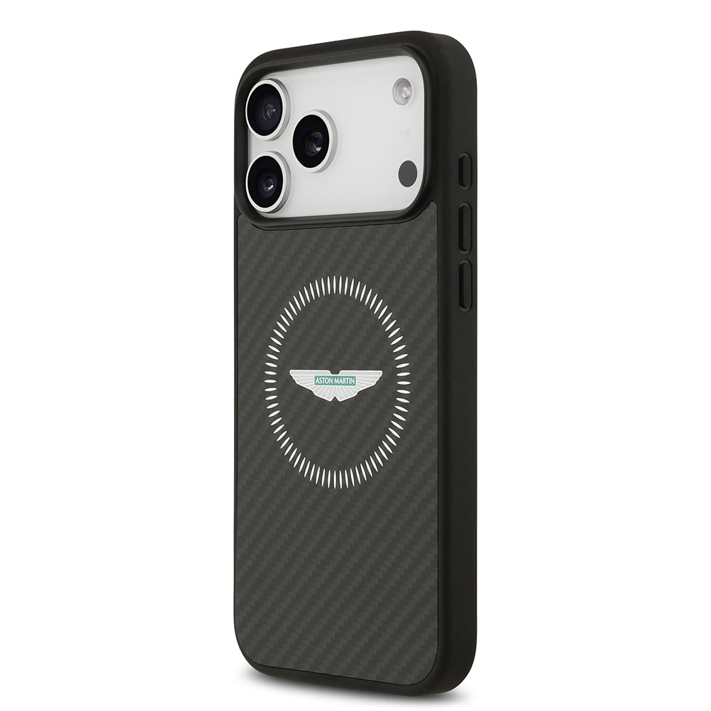 Apple iPhone 17 Pro Max Kılıf Aston Martin Orjinal Lisanslı M-safe Şarj Özellikli Karbon Fiber Kevlar Kapak