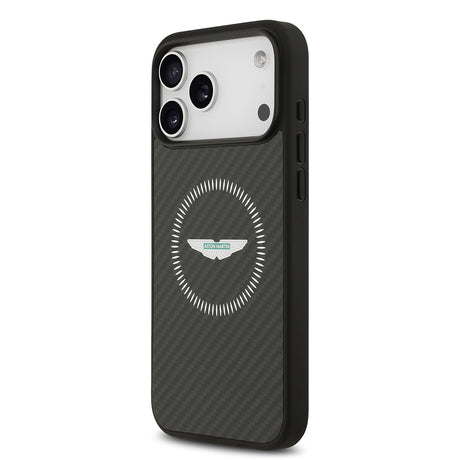 Apple iPhone 17 Pro Max Kılıf Aston Martin Orjinal Lisanslı M-safe Şarj Özellikli Karbon Fiber Kevlar Kapak