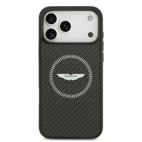 Apple iPhone 17 Pro Max Kılıf Aston Martin Orjinal Lisanslı M-safe Şarj Özellikli Karbon Fiber Kevlar Kapak